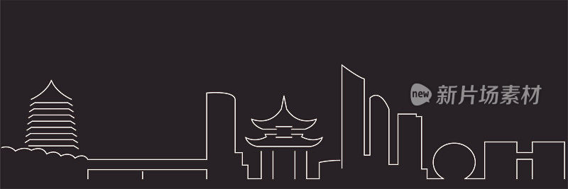 Hangzhou Single Line Simple Minimalist Skyline